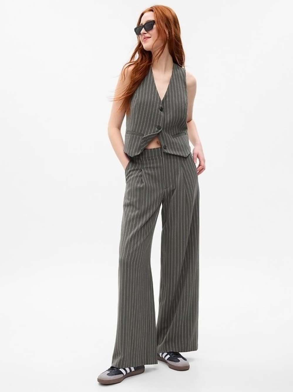 GAP Gray Pinstripe Wide-Leg Pants Size 12 Tall